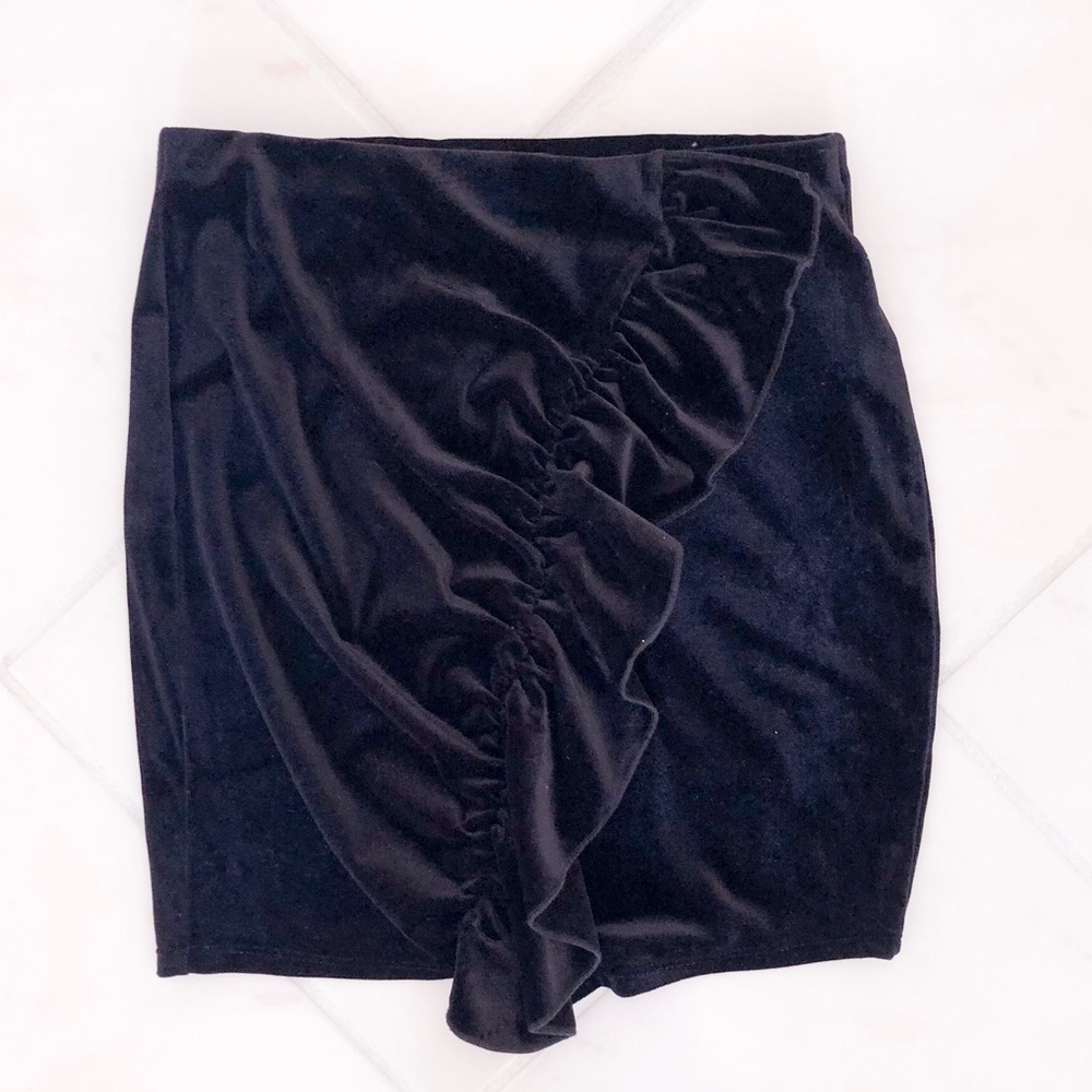 Black Velvet Ruffle Mini Skirt